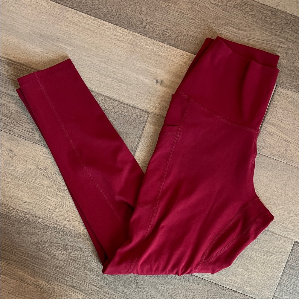 Women's Red High-Waisted Tummy Control Workout Leggings